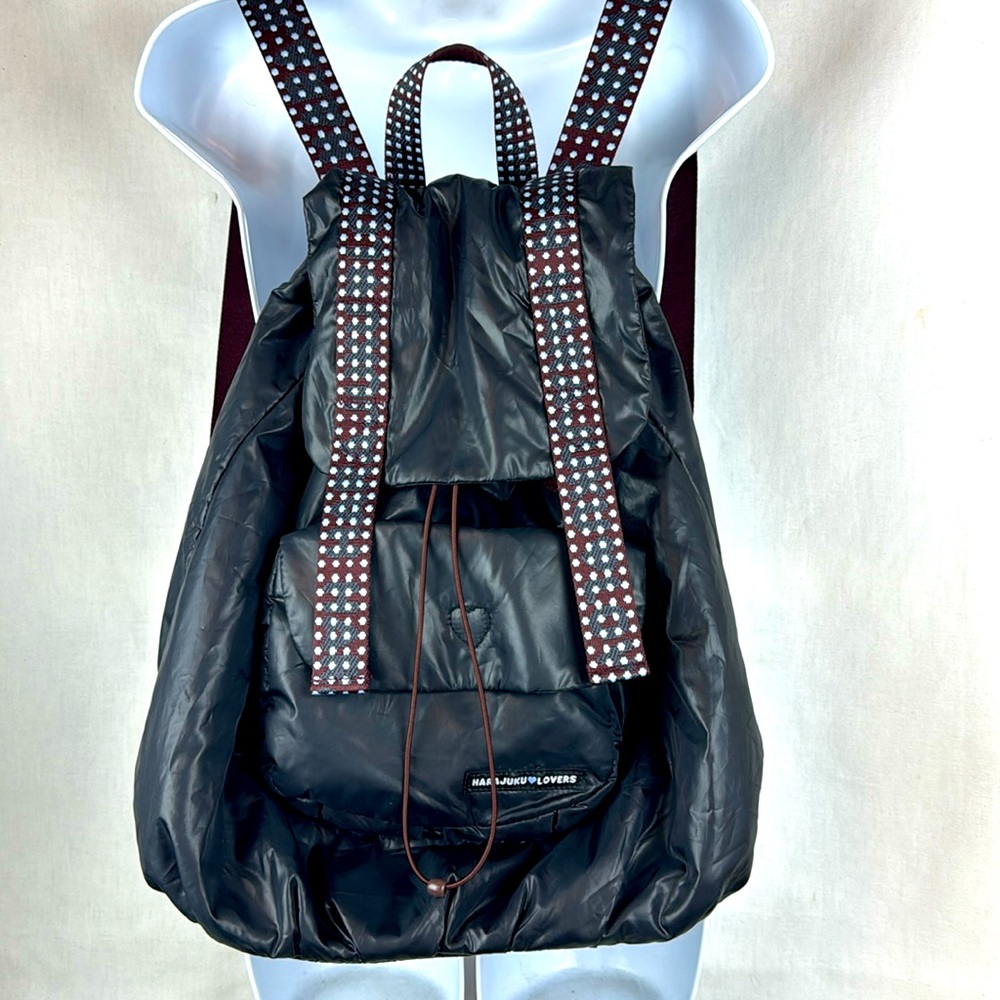 Harajuku lovers black nylon puffer backpack y2K polka dot
